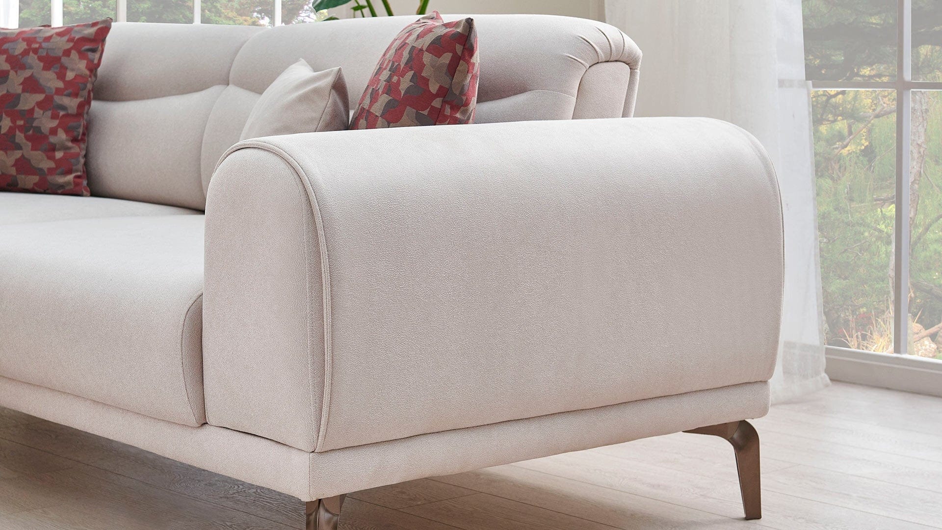 Dogtas Canapea tapitata cu piele ecologica, 3 locuri, cu functie sleep pentru 1 persoana, Nicole Crem, l238xA94,5xH78 cm