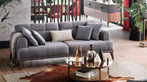 Dogtas Canapea tapitata cu stofa, 3 locuri, cu functie sleep pentru 1 persoana Madrid Gri Albastrui, l231xA102xH80 cm