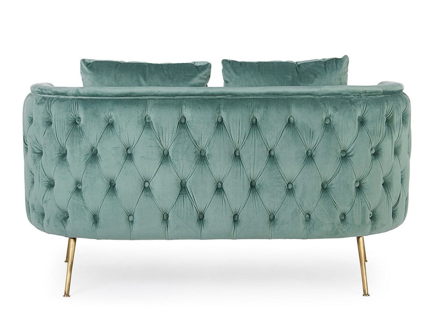 Canapea Tenbury Velvet Verde Mint Fixa cu Spuma Poliuretanica, 2 Locuri, tapitata cu Stofa, Perne Incluse, l144xA77xH79,5 cm (2)