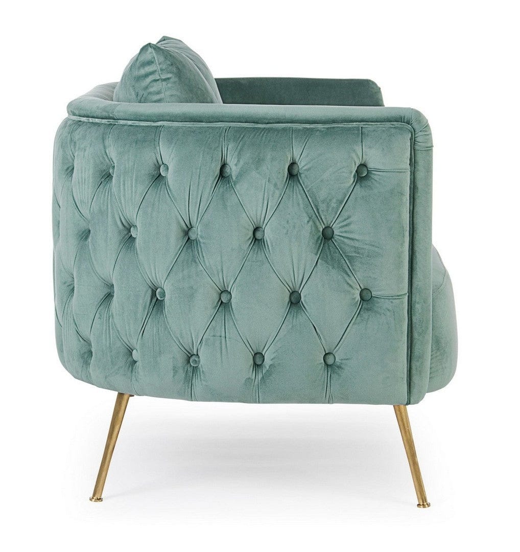 Canapea Tenbury Velvet Verde Mint Fixa cu Spuma Poliuretanica, 2 Locuri, tapitata cu Stofa, Perne Incluse, l144xA77xH79,5 cm (3)