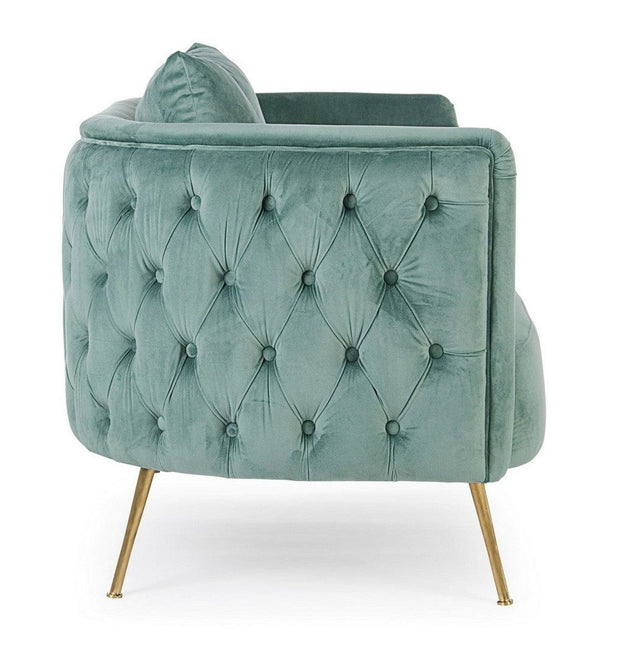 Canapea Tenbury Velvet Verde Mint Fixa cu Spuma Poliuretanica, 2 Locuri, tapitata cu Stofa, Perne Incluse, l144xA77xH79,5 cm (3)