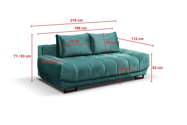 Canapea Vince Extensibila cu Arcuri Ondulate si Spuma Poliuretanica HR, 3 Locuri, Suprafata de Dormit 198x160 cm, cu Lada de Depozitare, Perne Incluse, l218xA112xH71 cm (3)