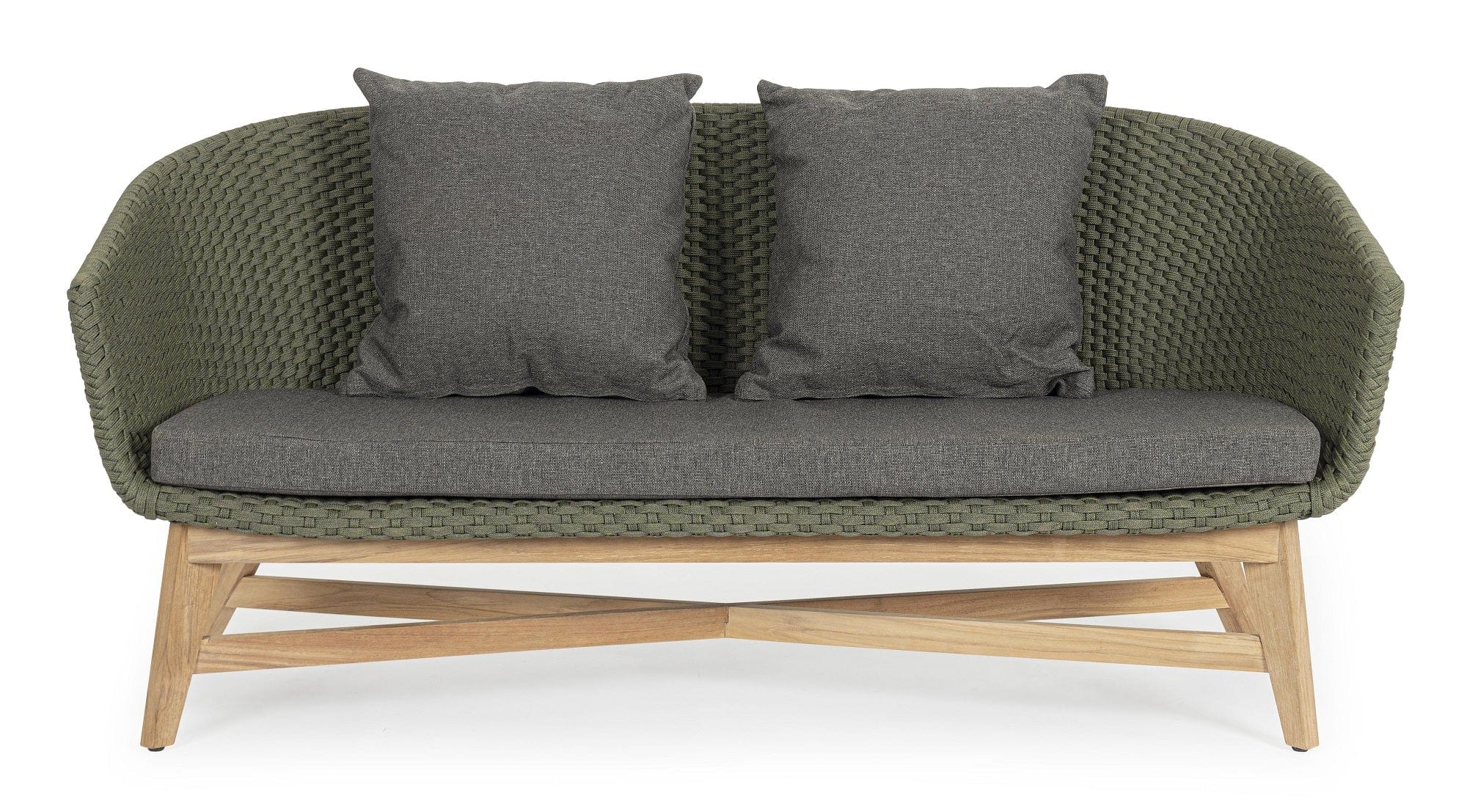 Canapea fixa pentru gradina / terasa, din aluminiu si lemn de tec, 2 locuri, Coachella Verde Olive / Natural, l168xA78xH77 cm (4)