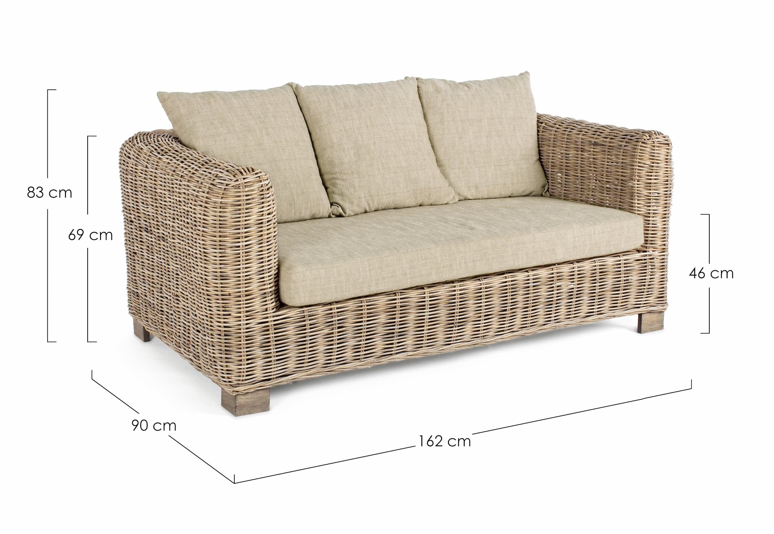 Canapea fixa pentru gradina / terasa, din ratan si lemn de mango, cu perne detasabile, 2 locuri, Fortaleza Natural, l162xA90xH83 cm (9)