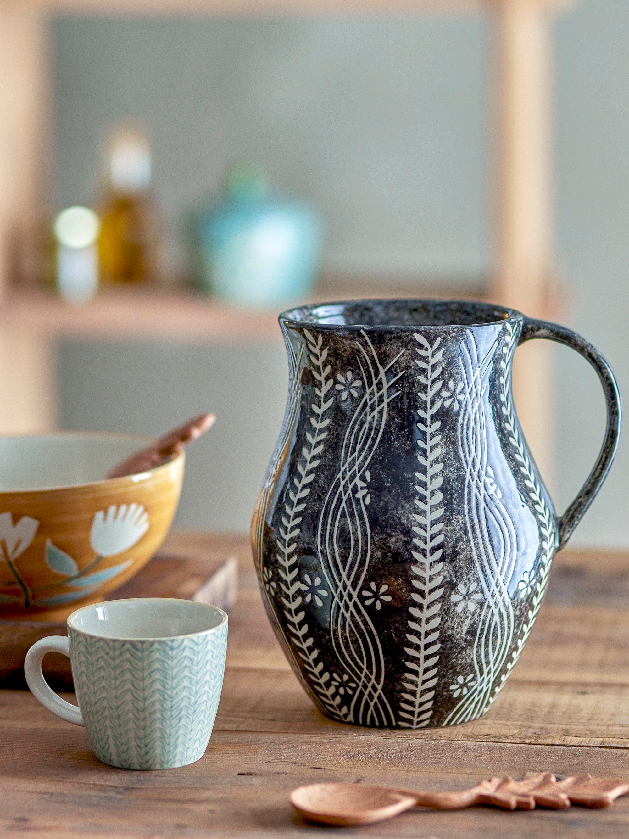 Bloomingville Carafa decorativa din ceramica, Aswan Negru, Ø19,5xH21,5 cm