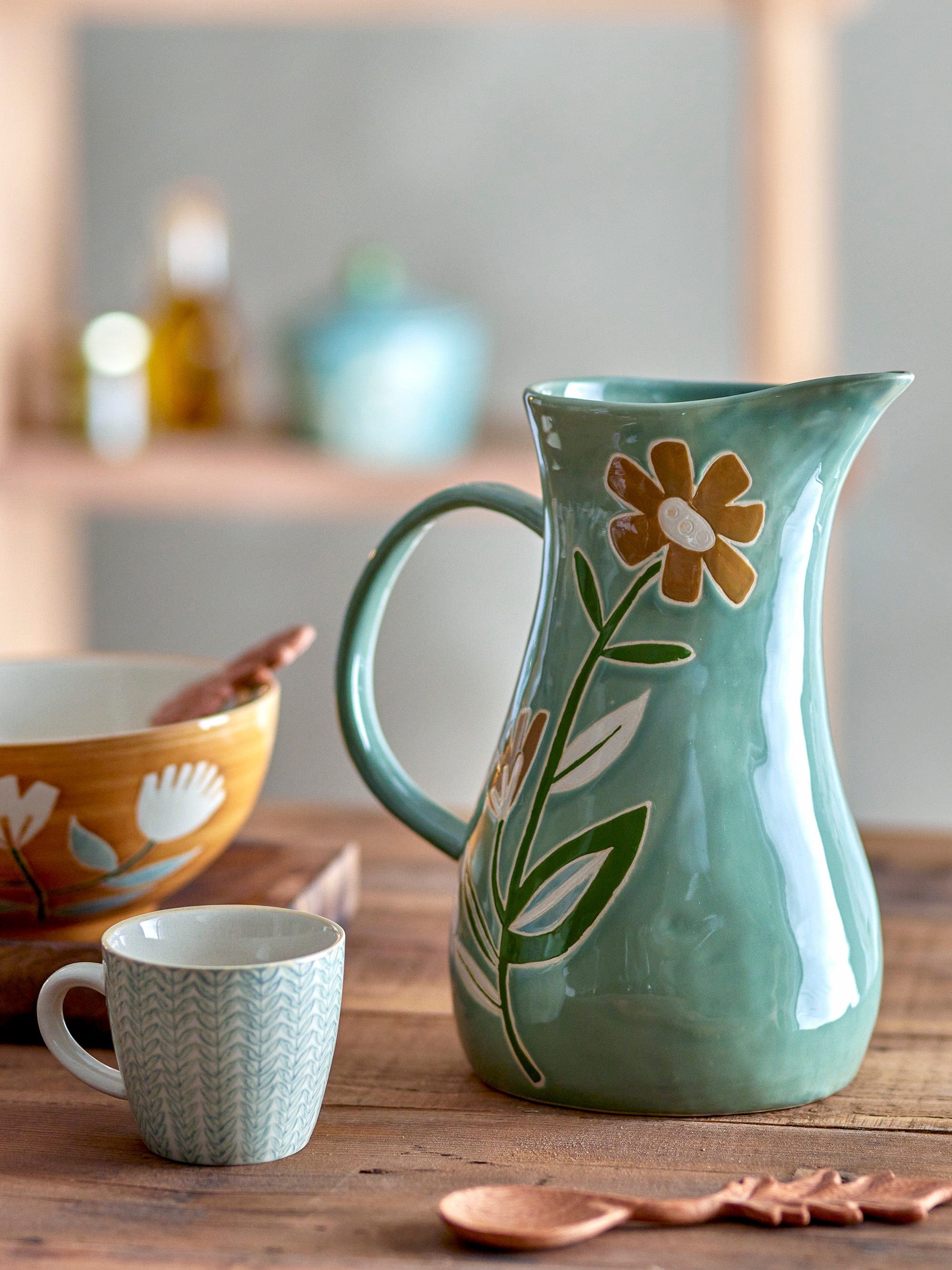 Bloomingville Carafa decorativa din ceramica, Tangier Verde, Ø15xH25,5 cm