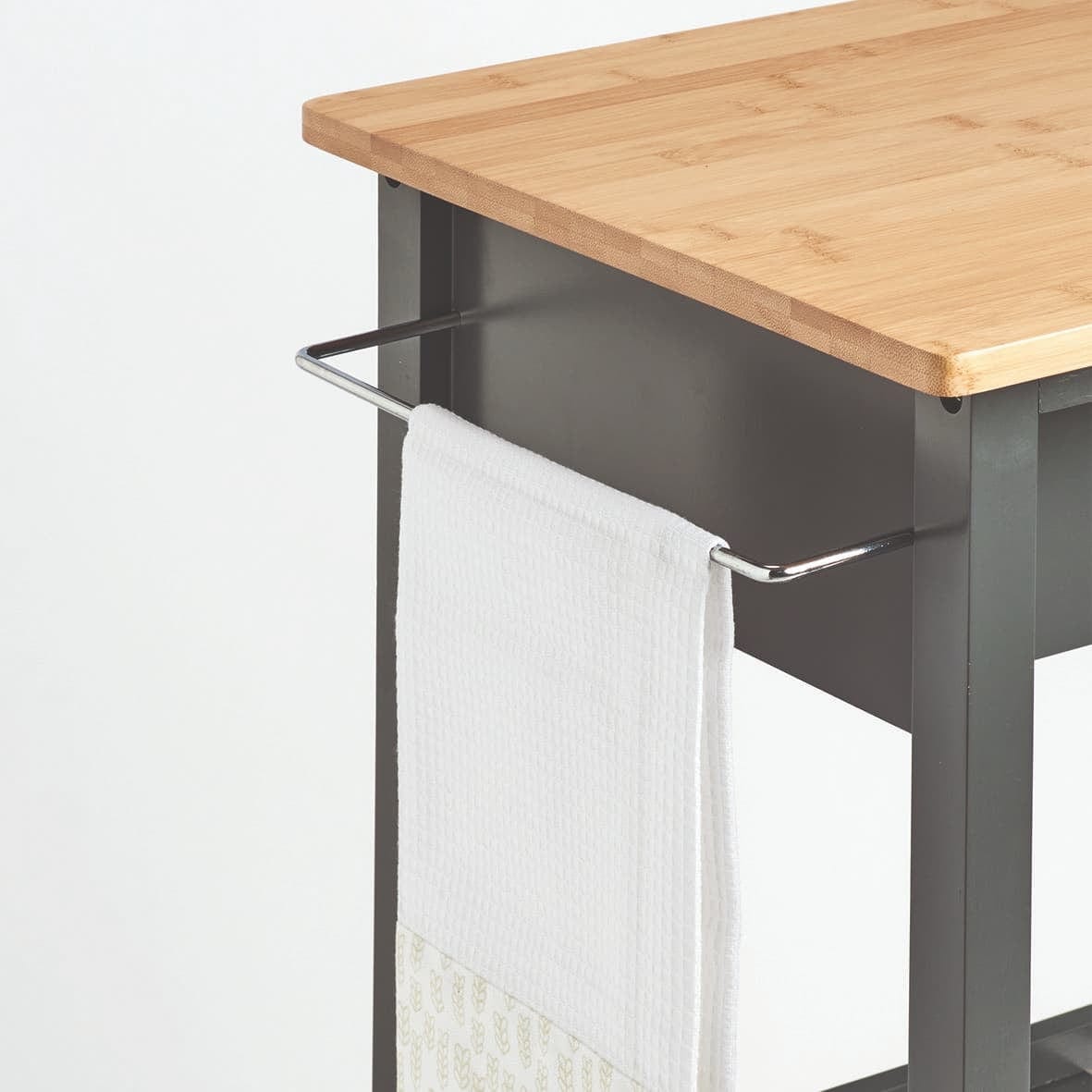 Carucior pentru bucatarie cu 1 sertar si 2 spatii de depozitare, din bambus si MDF, Simple Gri / Natural, l58xA40xH93 cm (4)