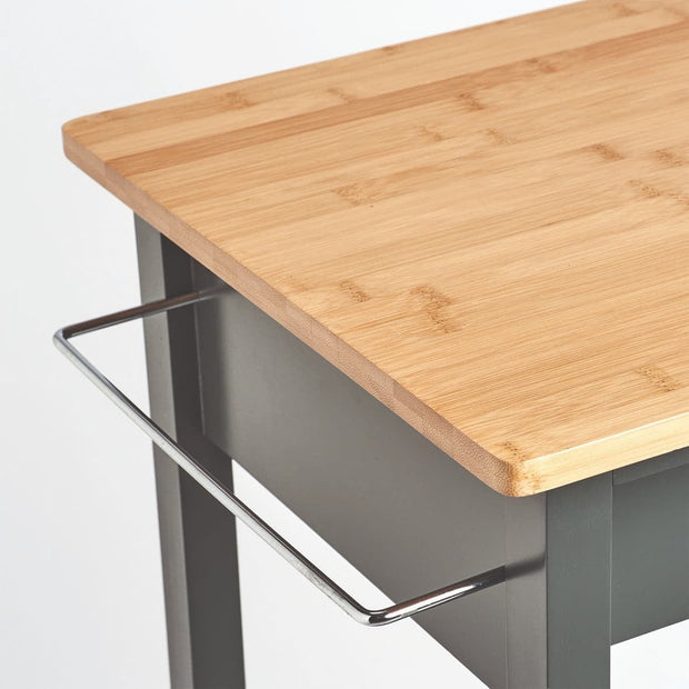 Carucior pentru bucatarie cu 1 sertar si 2 spatii de depozitare, din bambus si MDF, Simple Gri / Natural, l58xA40xH93 cm (5)