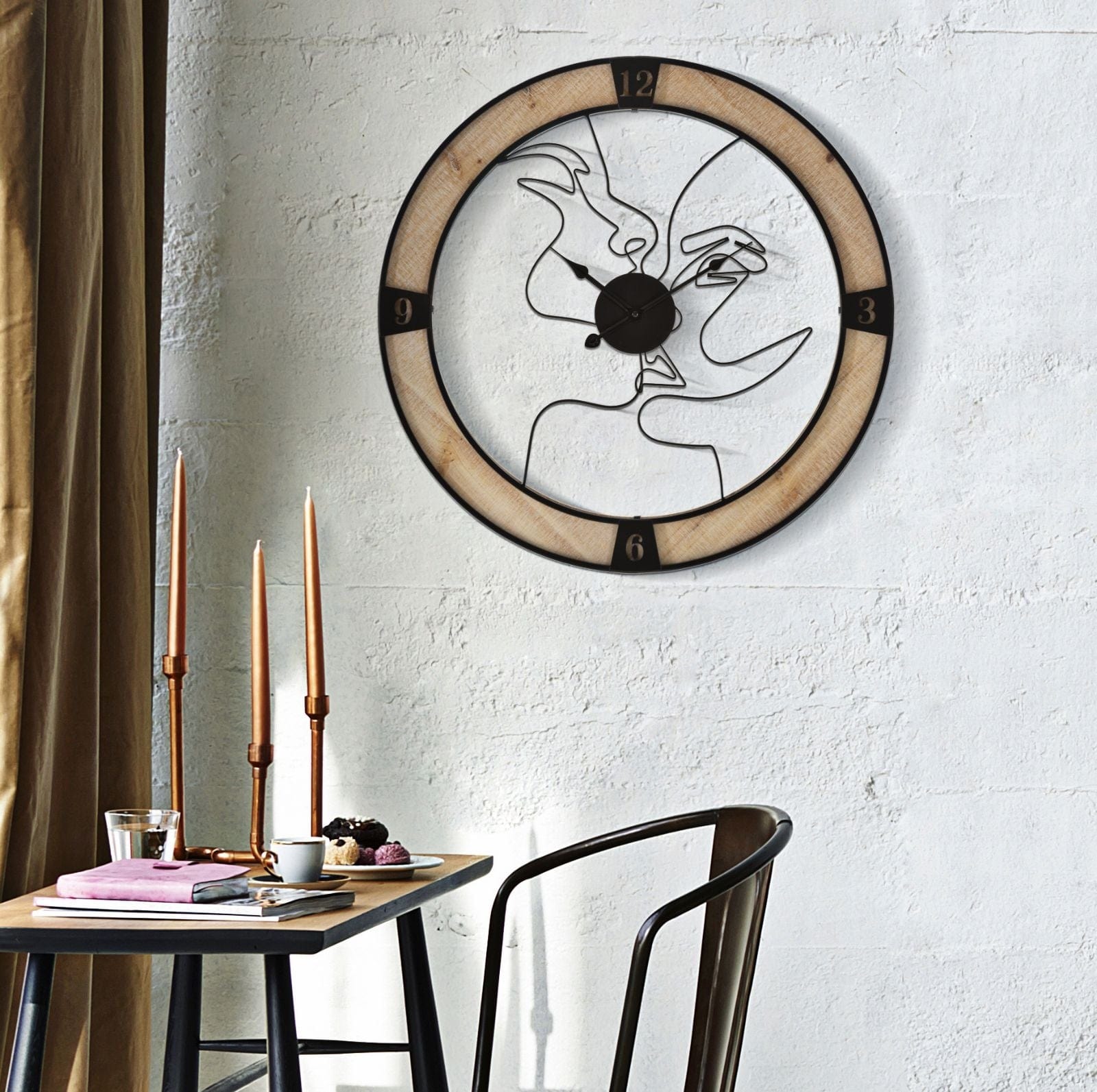 Mauro Ferretti Ceas de perete Couple Natural / Negru, Ø60 cm