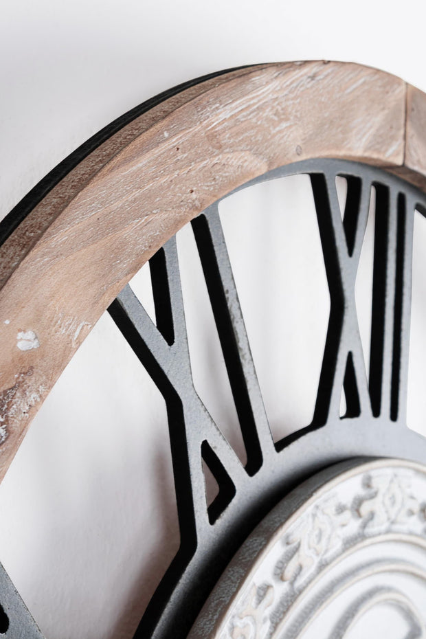 Ceas de perete Ticking Q95 Natural Antichizat / Negru, Ø55 cm (1)