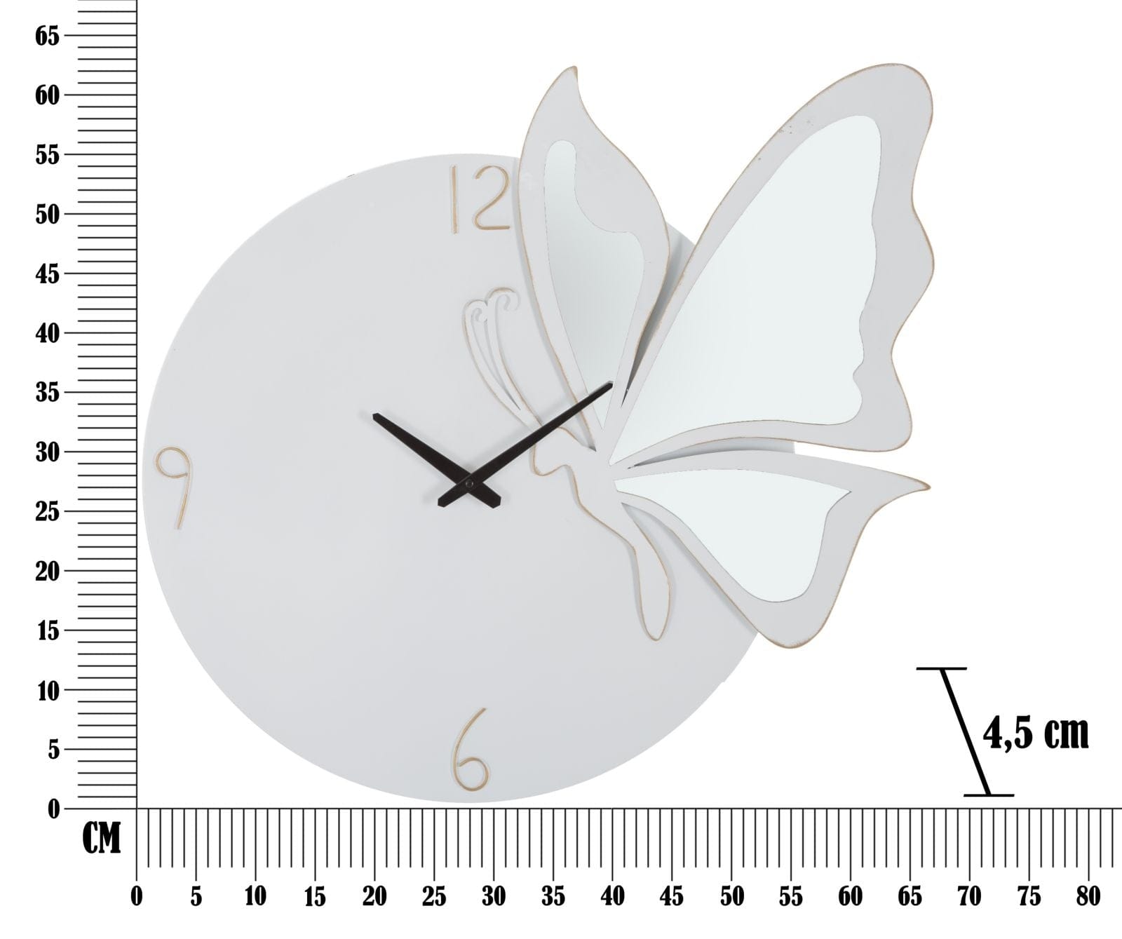 Ceas de perete White Butterfly Alb / Auriu, L66xl64 cm (5)