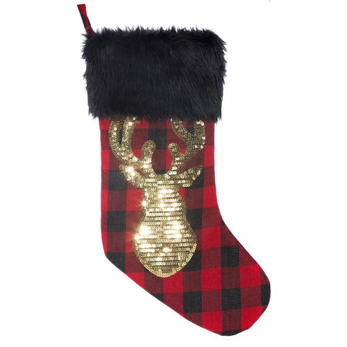 BFSummer Cizmulita decorativa pentru Craciun Moris Rosu / Negru / Auriu, H50 cm