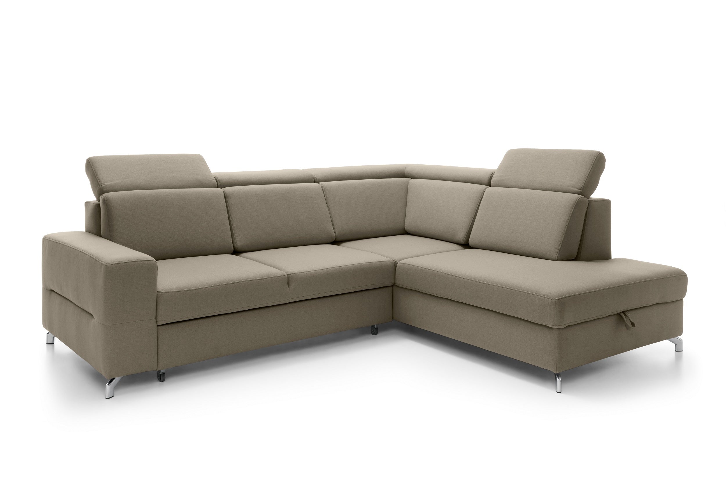 Coltar Aldos Extensibil cu Arcuri Ondulate si Spuma Poliuretanica, Sezlong pe Dreapta, Suprafata de Dormit 180x126 cm, cu Lada de Depozitare, Tetiere Reglabile, l254xA211xH84 cm (1)