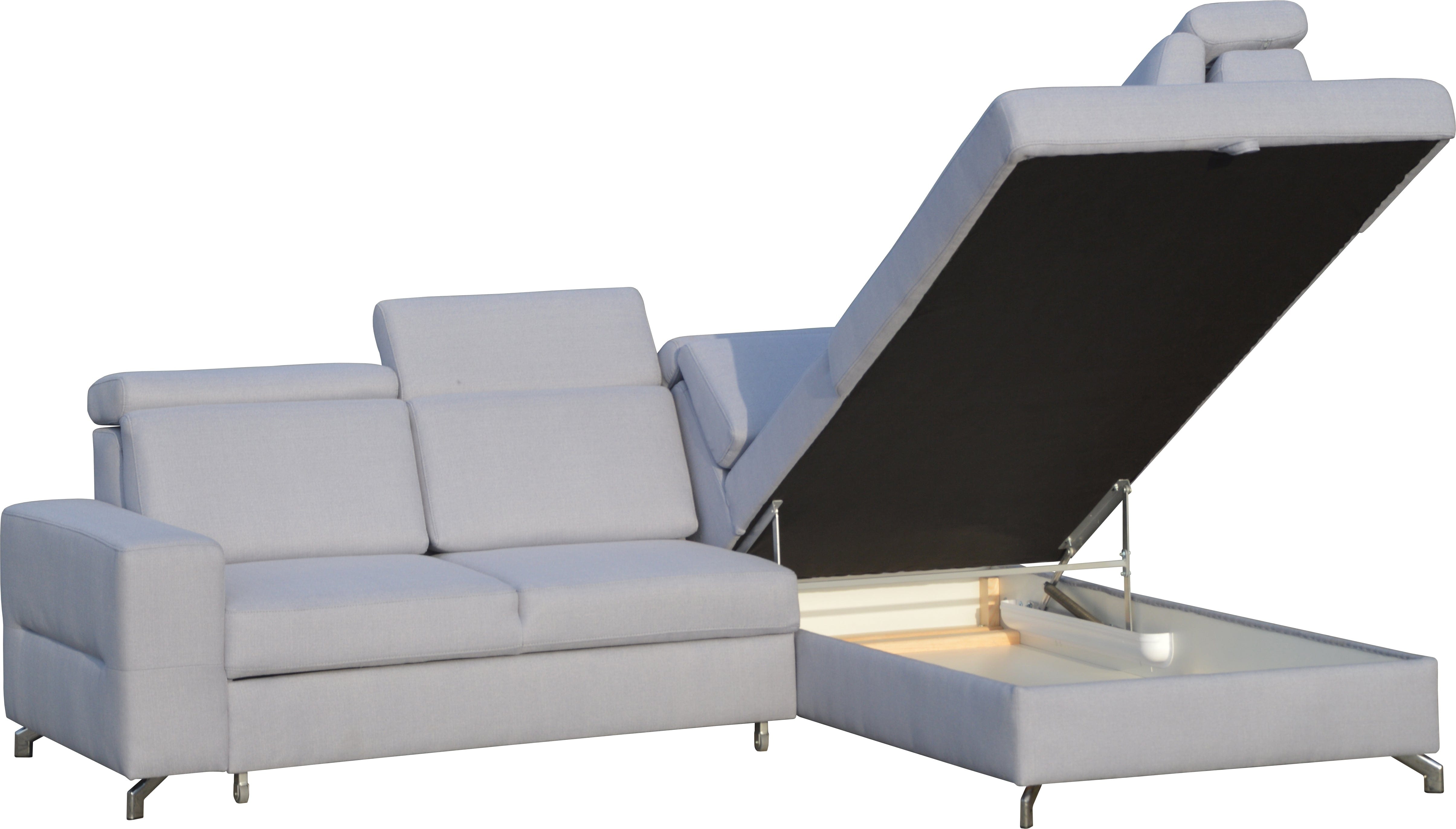 Coltar Aldos Extensibil cu Arcuri Ondulate si Spuma Poliuretanica, Sezlong pe Dreapta, Suprafata de Dormit 180x126 cm, cu Lada de Depozitare, Tetiere Reglabile, l254xA211xH84 cm (3)