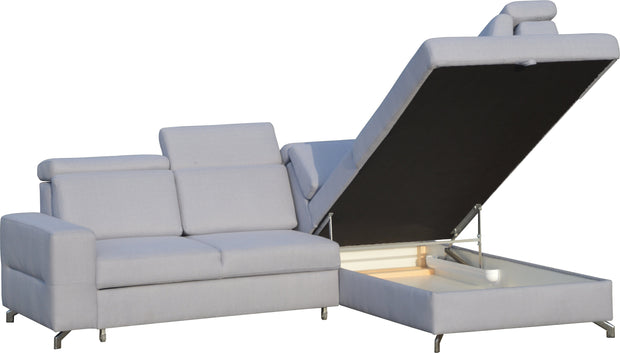 Coltar Aldos Extensibil cu Arcuri Ondulate si Spuma Poliuretanica, Sezlong pe Dreapta, Suprafata de Dormit 180x126 cm, cu Lada de Depozitare, Tetiere Reglabile, l254xA211xH84 cm (3)