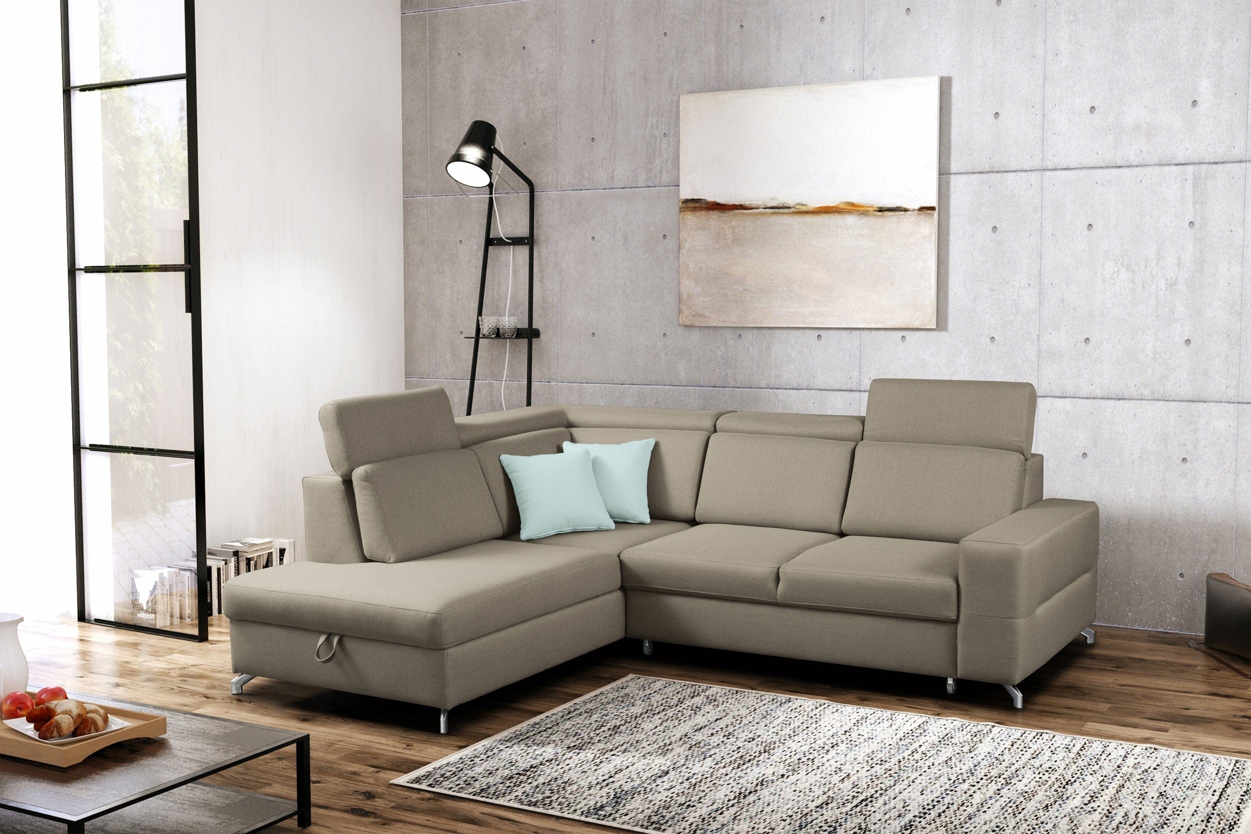 Coltar Aldos Extensibil cu Arcuri Ondulate si Spuma Poliuretanica, Sezlong pe Stanga, Suprafata de Dormit 180x126 cm, cu Lada de Depozitare, Tetiere Reglabile, l254xA211xH84 cm