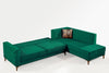 Oyo Coltar Cinar Velvet Verde Extensibil, Sezlong pe Dreapta, tapitat cu Stofa, Perne Incluse, l288xA195xH75 cm