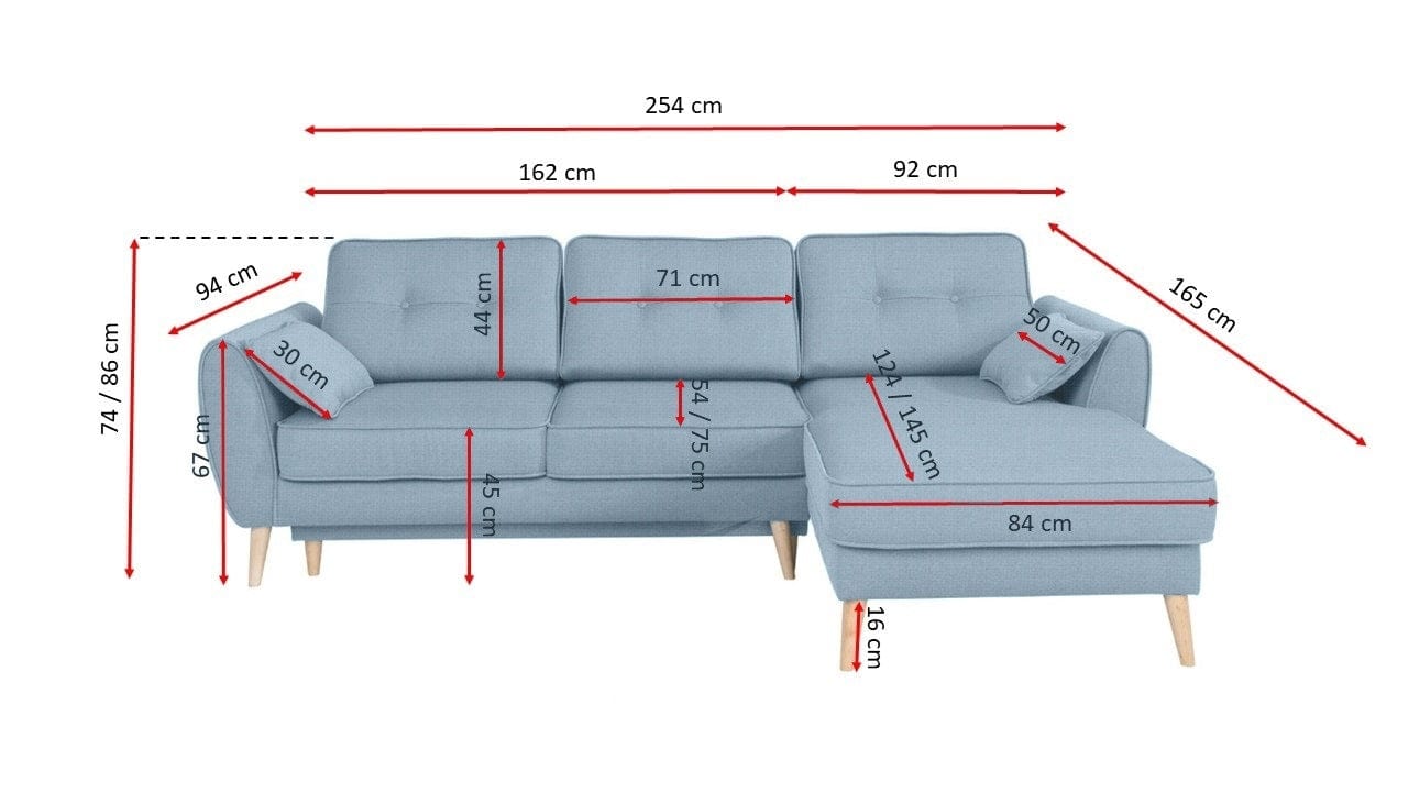 Coltar Cody Extensibil cu Arcuri Ondulate si Spuma Poliuretanica, Sezlong pe Stanga, Suprafata de Dormit 212x121 cm, cu Lada de Depozitare, Perne Incluse, l254xA165xH74 cm (3)