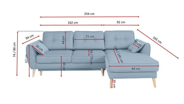 Coltar Cody Extensibil cu Arcuri Ondulate si Spuma Poliuretanica, Sezlong pe Stanga, Suprafata de Dormit 212x121 cm, cu Lada de Depozitare, Perne Incluse, l254xA165xH74 cm (3)