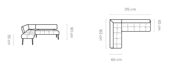 Wersal Coltar Dining, Sezlong pe Dreapta, Milos L, l215xA163xH90 cm