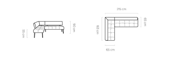 Wersal Coltar Dining, Sezlong pe Stanga, Bancos L, l215xA163xH90 cm