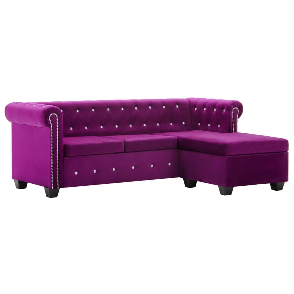VidaXL Violet Coltar Doris Velvet Fix cu Spuma Poliuretanica, Sezlong Universal (pe Stanga sau pe Dreapta), l199xA142xH72 cm