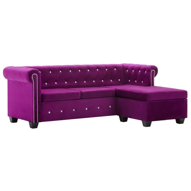 VidaXL Violet Coltar Doris Velvet Fix cu Spuma Poliuretanica, Sezlong Universal (pe Stanga sau pe Dreapta), l199xA142xH72 cm