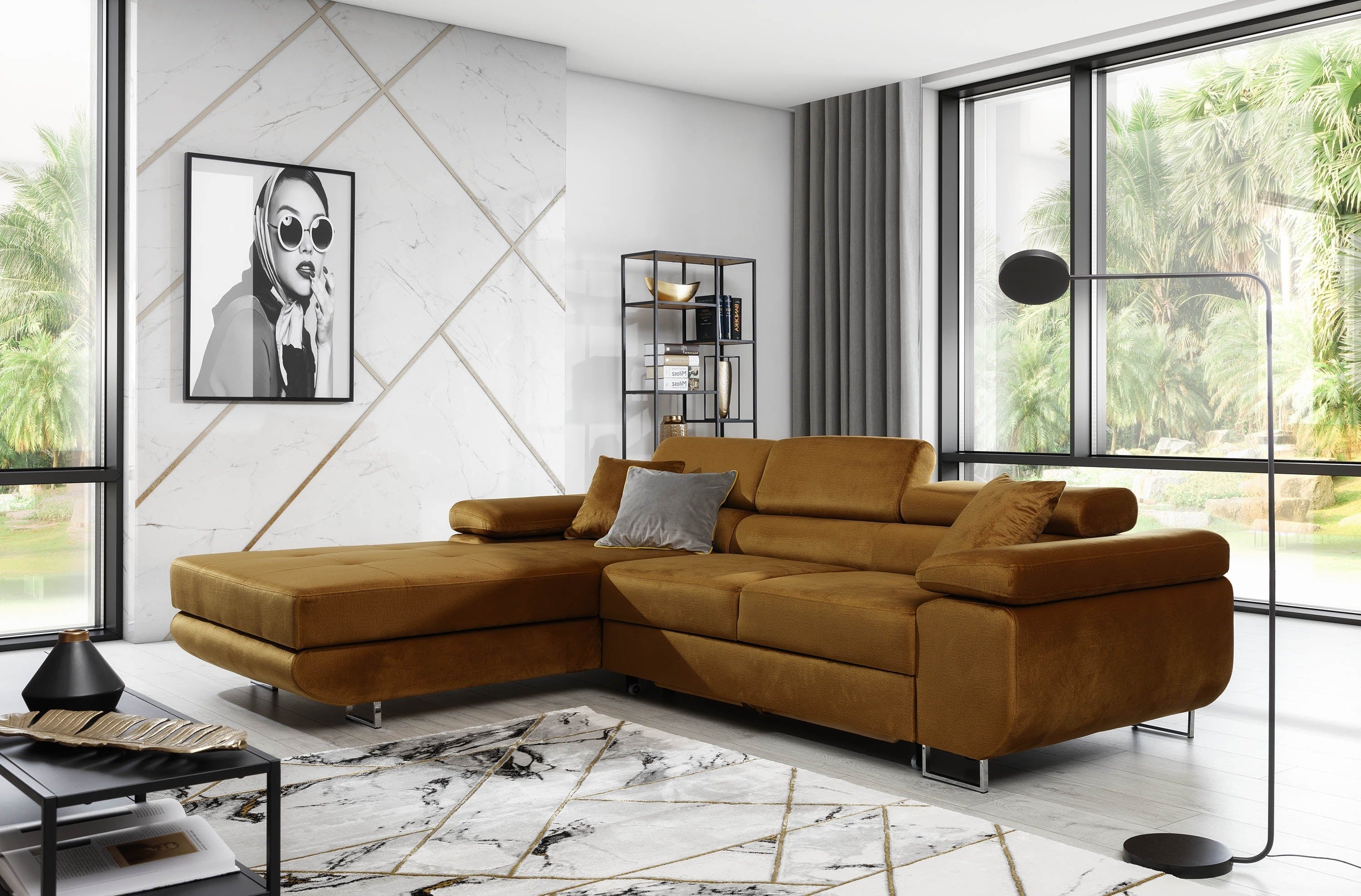 Eltap Coltar Extensibil Armandinio cu Lada de Depozitare, Sezlong pe Stanga, Tetiere Reglabile, Perne Incluse, l280xA205xH70-90 cm