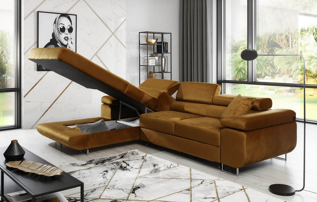 Eltap Coltar Extensibil Armandinio cu Lada de Depozitare, Sezlong pe Stanga, Tetiere Reglabile, Perne Incluse, l280xA205xH70-90 cm