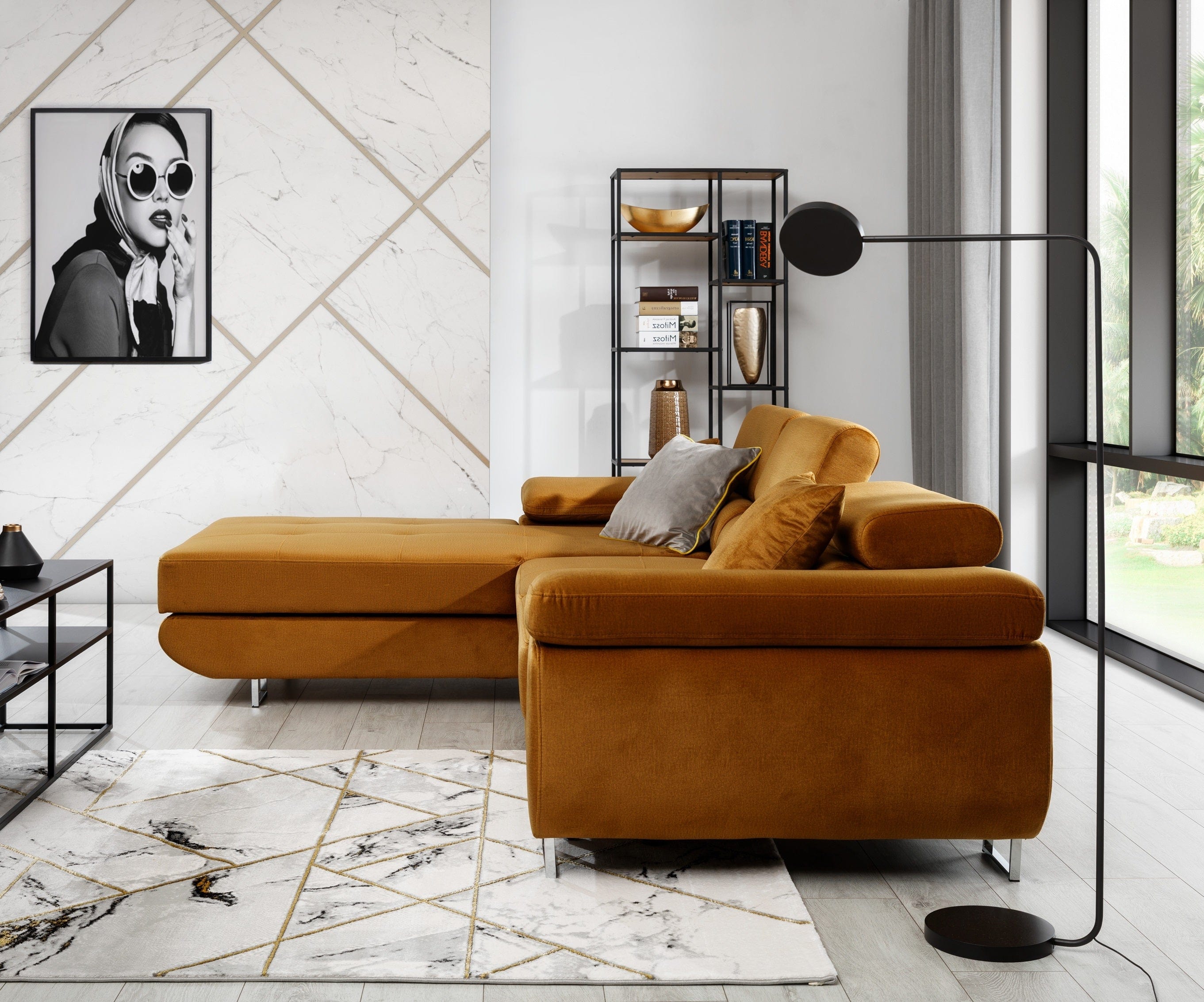 Eltap Coltar Extensibil Armandinio cu Lada de Depozitare, Sezlong pe Stanga, Tetiere Reglabile, Perne Incluse, l280xA205xH70-90 cm