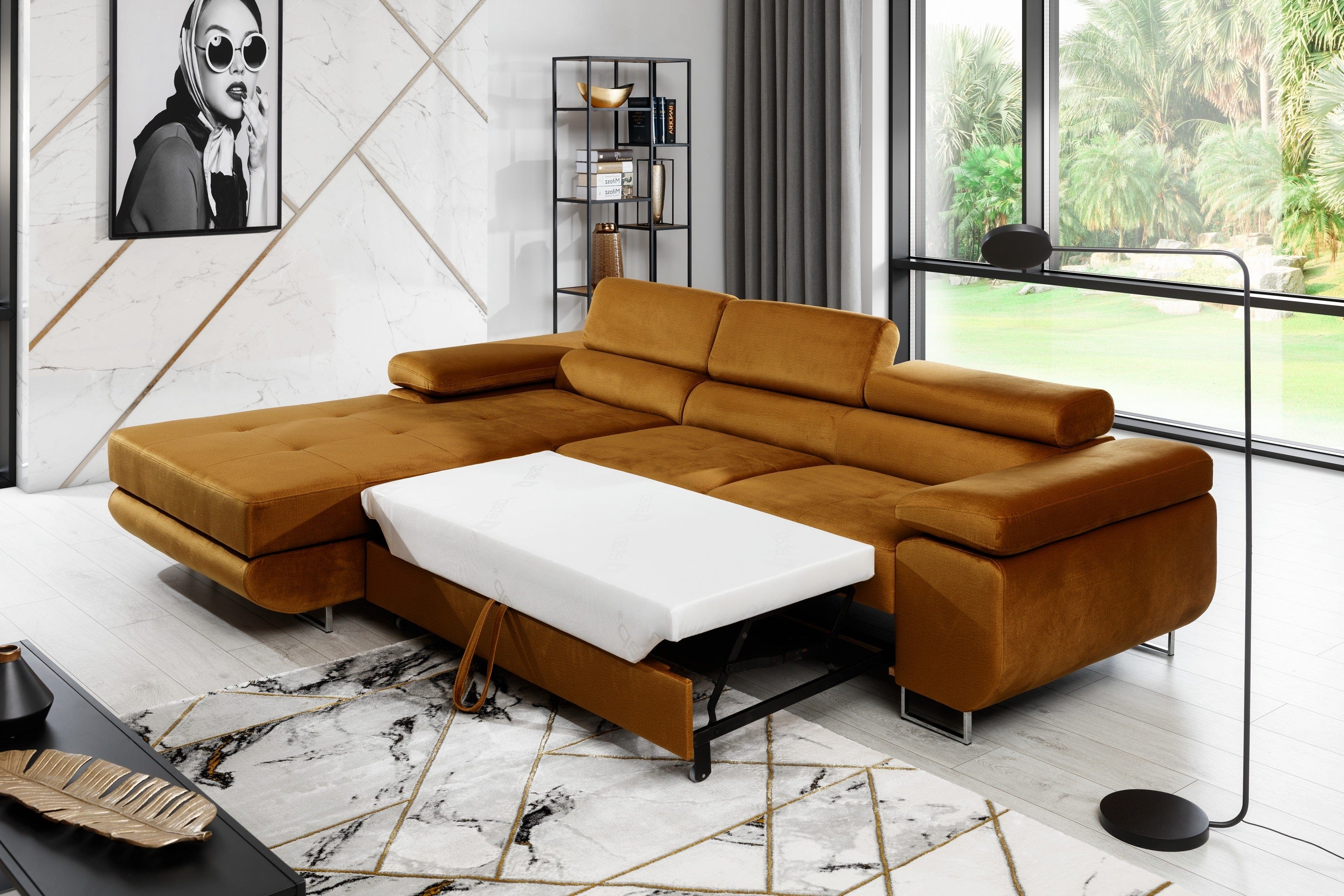 Eltap Coltar Extensibil Armandinio cu Lada de Depozitare, Sezlong pe Stanga, Tetiere Reglabile, Perne Incluse, l280xA205xH70-90 cm