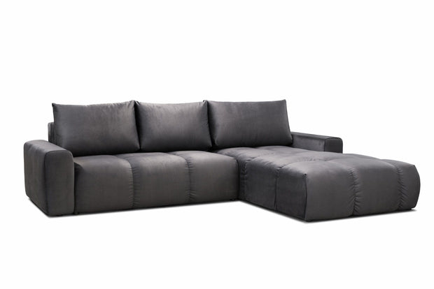 Coltar Extensibil Atlas Grafit, Sezlong pe Dreapta, cu Lada de Depozitare, tapitat cu Stofa, Perne Incluse, l304xA216xH92 cm (2)