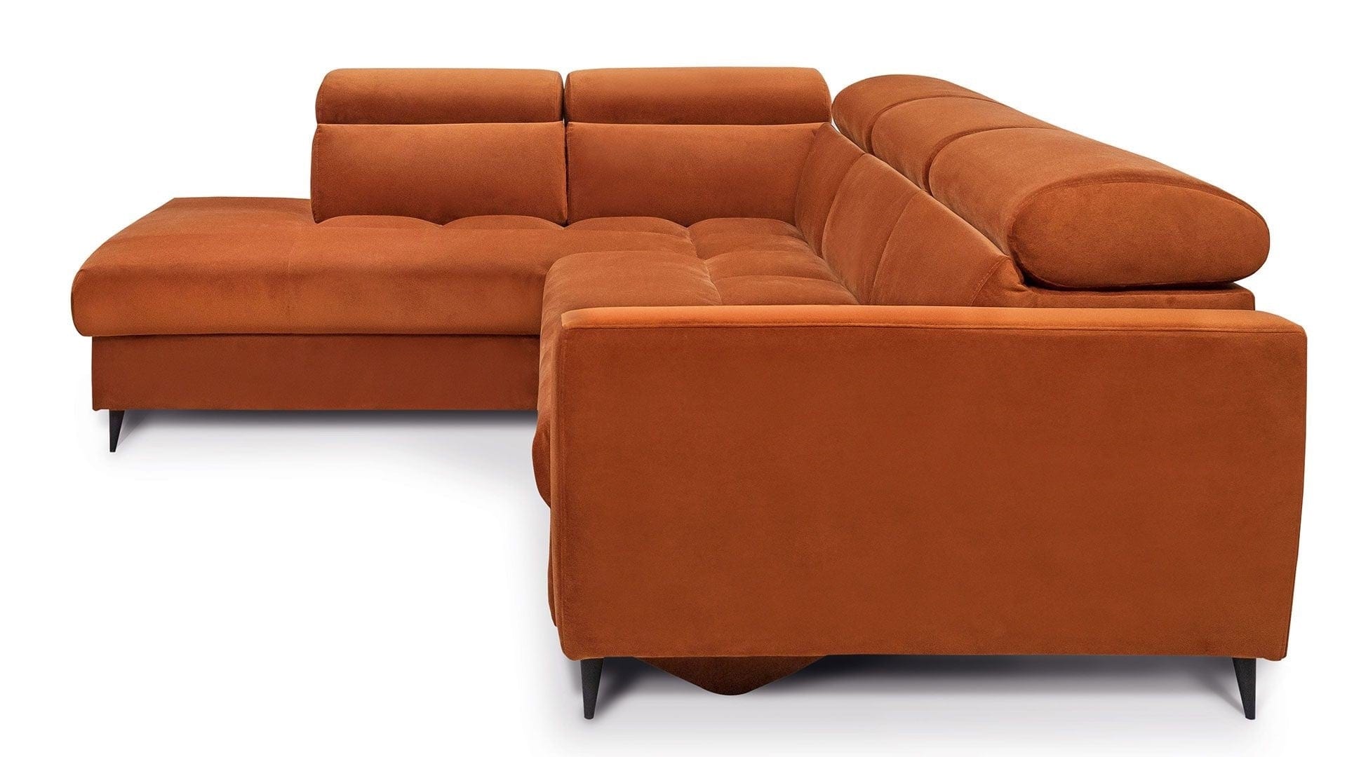 Coltar Extensibil Avisimo Velvet Caramiziu, Sezlong pe Stanga, cu Lada de Depozitare, tapitat cu Stofa, Tetiere Reglabile, l270xA214xH78-101 cm (4)