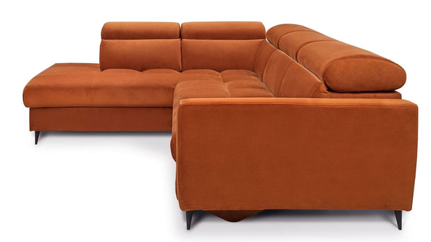 Coltar Extensibil Avisimo Velvet Caramiziu, Sezlong pe Stanga, cu Lada de Depozitare, tapitat cu Stofa, Tetiere Reglabile, l270xA214xH78-101 cm (4)