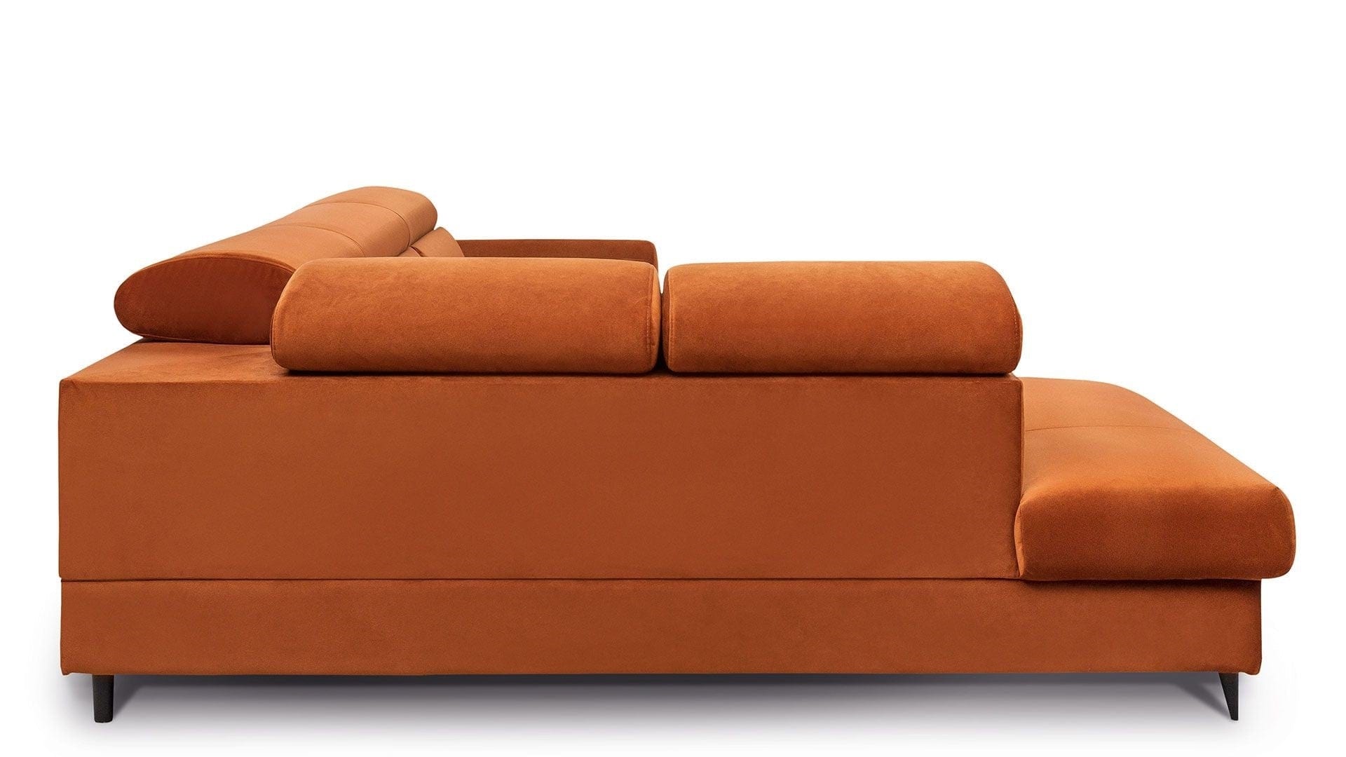 Coltar Extensibil Avisimo Velvet Caramiziu, Sezlong pe Stanga, cu Lada de Depozitare, tapitat cu Stofa, Tetiere Reglabile, l270xA214xH78-101 cm (5)