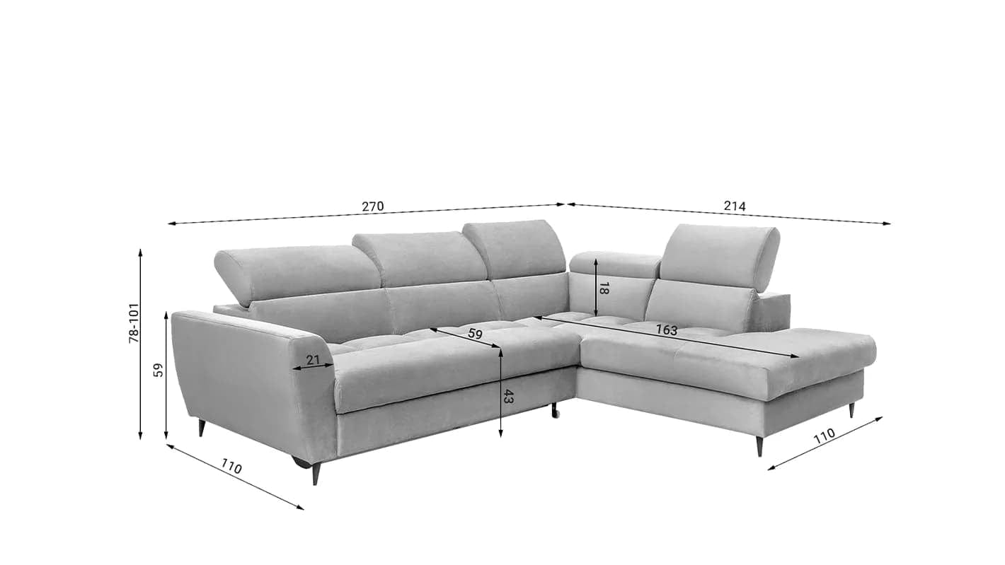 Coltar Extensibil Avisimo Velvet Caramiziu, Sezlong pe Stanga, cu Lada de Depozitare, tapitat cu Stofa, Tetiere Reglabile, l270xA214xH78-101 cm (7)
