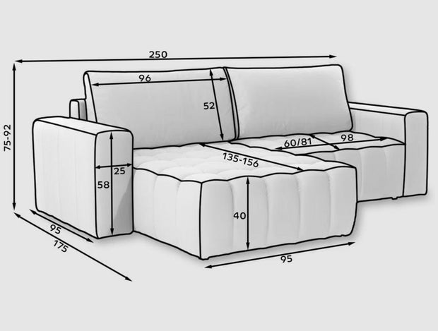 Eltap Coltar Extensibil Bonetis cu Lada de Depozitare, Sezlong pe Stanga, l250xA175xH75-92 cm