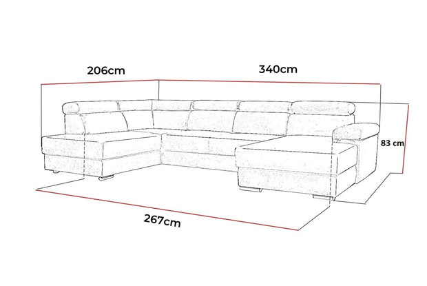 Coltar Extensibil Carlitos U Velvet Bleumarin, Sezlong pe Stanga, cu Lada de Depozitare, tapitat cu Stofa, Tetiere Reglabile, l340xA206xH83 cm (5)