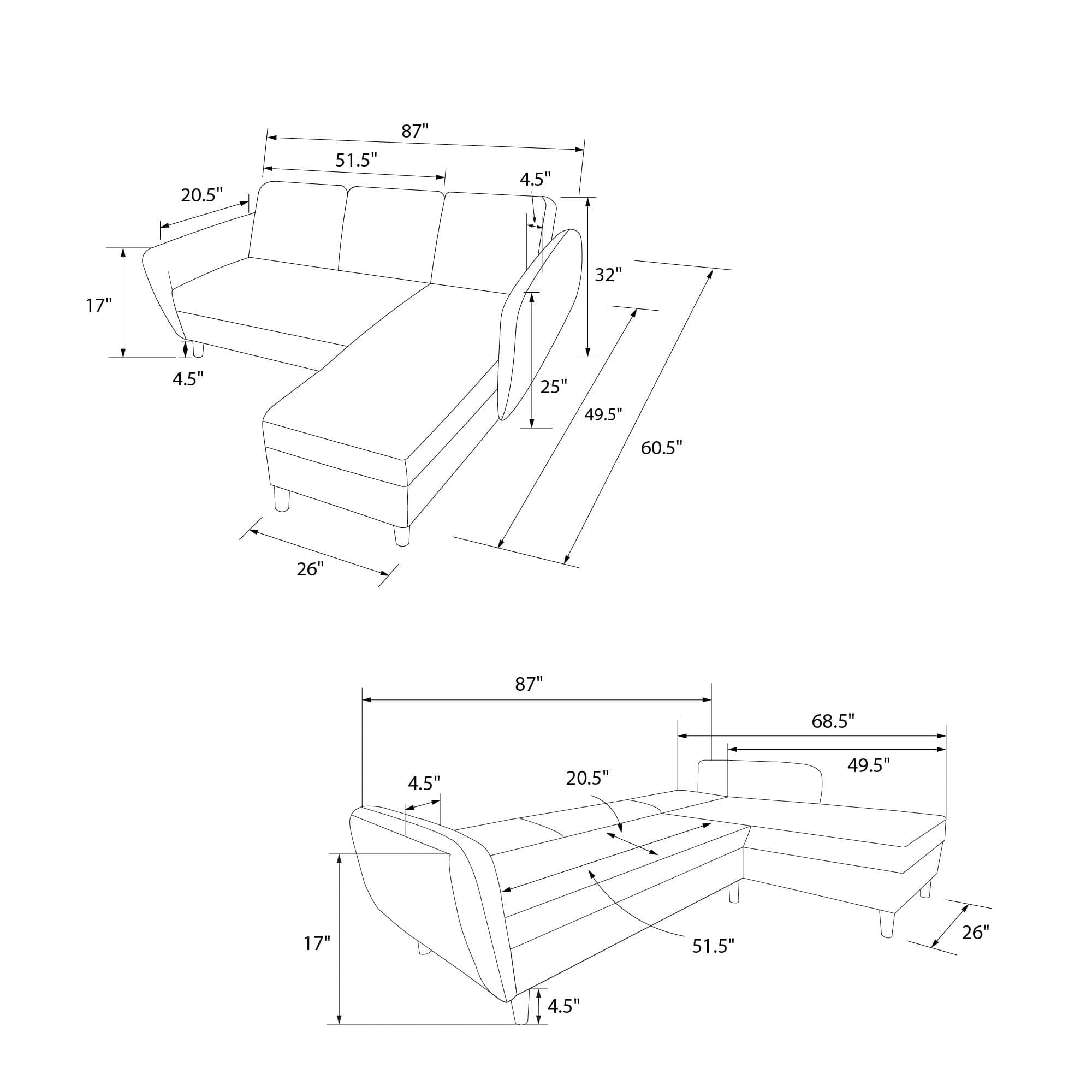 Dorel Home Coltar Extensibil cu Lada de Depozitare, Sezlong pe Dreapta Perry Velvet Gri / Maro, l219xA153xH82 cm