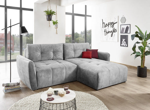 BlackRedWhite Coltar extensibil cu lada de depozitare, universal (pe stanga sau pe dreapta) tapitat cu stofa Daiana Gri, l244xA182xH90 cm