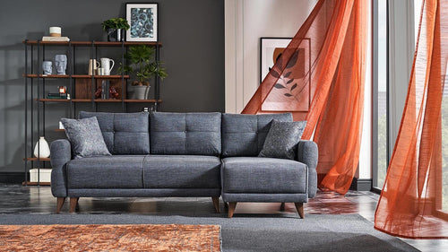 Dogtas Coltar extensibil cu lada de depozitare, universal (pe stanga sau pe dreapta), tapitat cu stofa, Mila Grafit, l225xA140xH90 cm