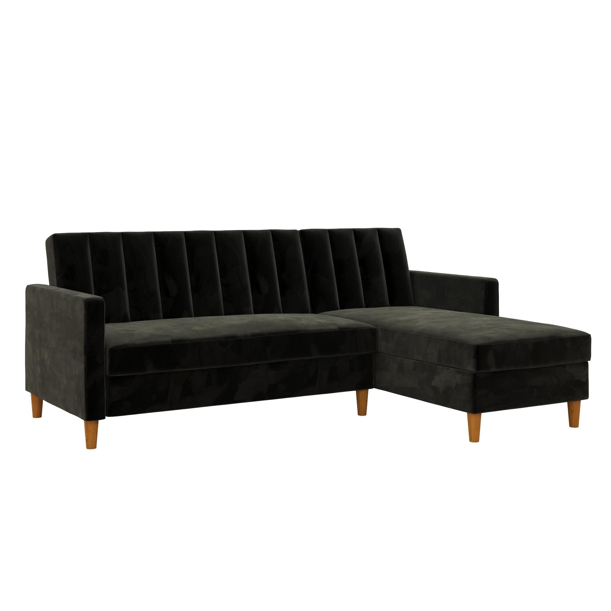 Dorel Home Coltar Extensibil cu Sezlong pe Dreapta Celine Velvet Negru / Natural, l210xA151xH81 cm