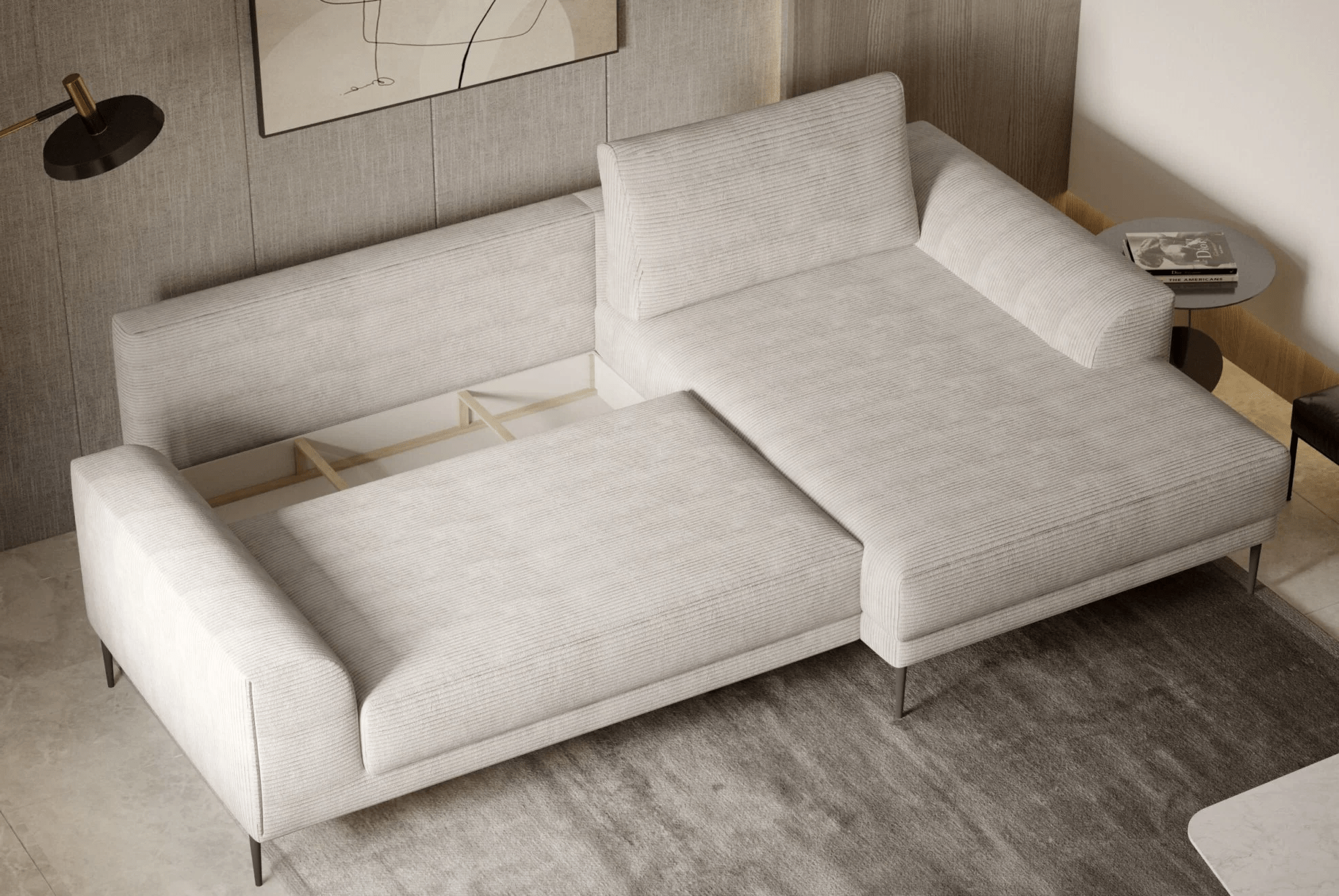 Wersal Coltar Extensibil, cu Sezlong pe Dreapta, Lada de Depozitare, Capitolis, l276xA175xH73-89 cm