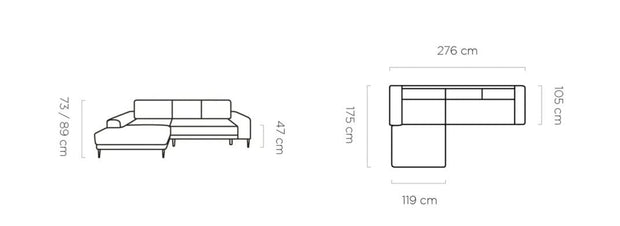 Wersal Coltar Extensibil, cu Sezlong pe Dreapta, Lada de Depozitare, Capitolis, l276xA175xH73-89 cm