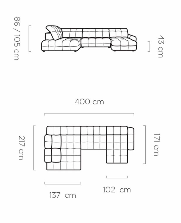 Coltar Extensibil, cu Sezlong pe Dreapta, Lada de Depozitare, Mecanism Electric Relax, Tetiere Reglabile, Tollis XL Ivoir, l400xA217xH86-105 cm (5)