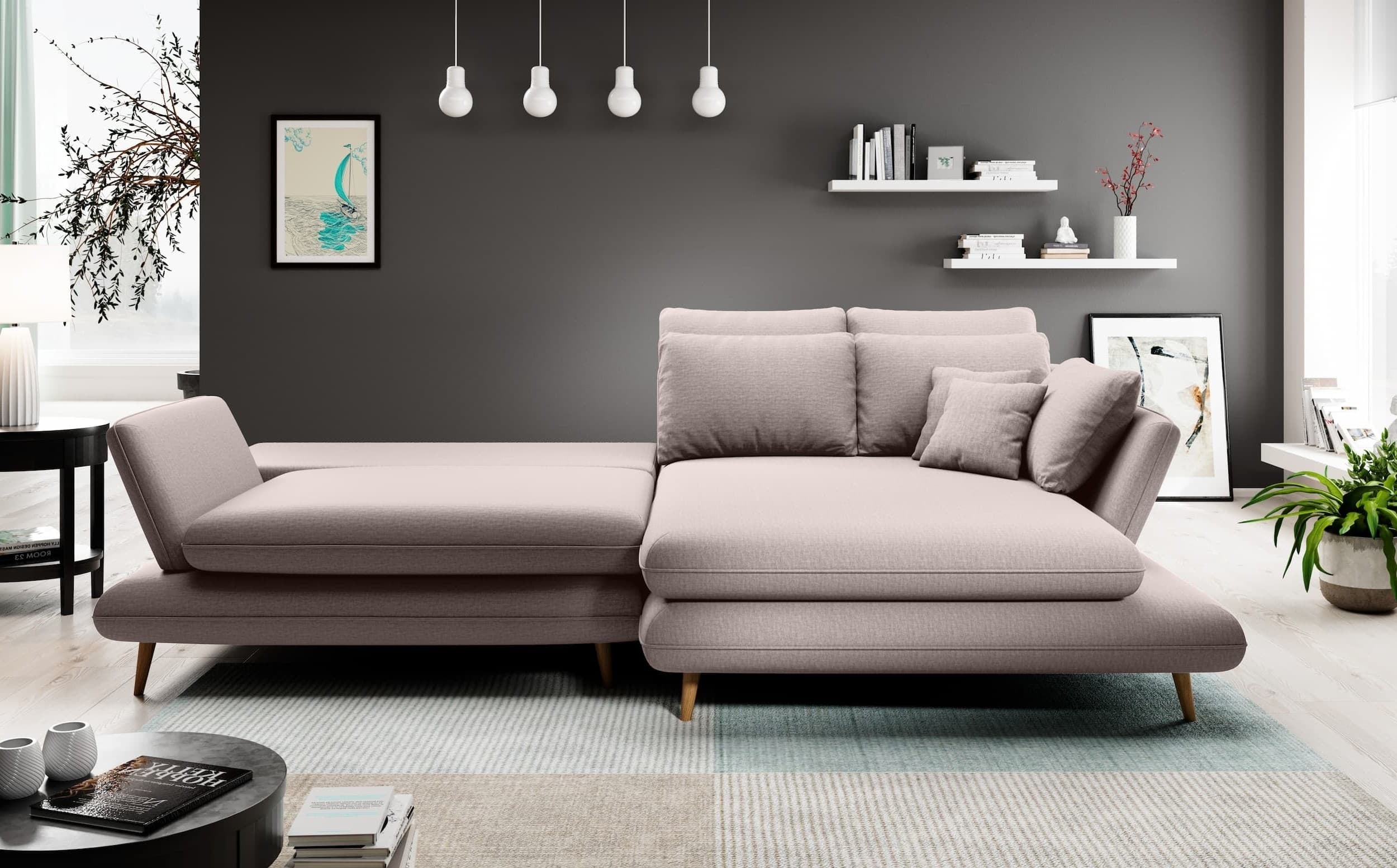 Coltar Extensibil, cu Sezlong pe Dreapta, Lada de Depozitare, Perne Incluse, Mate, l283xA181xH90 cm (1)