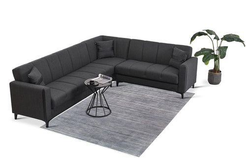 Serhat Coltar Extensibil, cu Sezlong pe Dreapta, Lada de Depozitare, tapitat cu Stofa, Moda K1 Gri Inchis, l290xA231xH85 cm