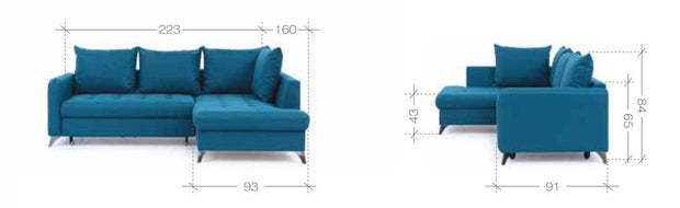 Coltar Extensibil, cu Sezlong pe Dreapta, Lada de Depozitare, Terins l223xA160xH84 cm (11)