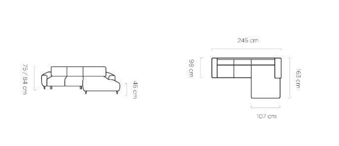 Wersal Coltar Extensibil, cu Sezlong pe Stanga, Lada de Depozitare, Lugos, l245xA163xH75-84 cm