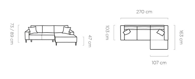 Wersal Coltar Extensibil, cu Sezlong pe Stanga, Lada de Depozitare, Matanis, l270xA163xH73-89 cm